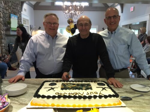 John and Tony celebrate George Harpin