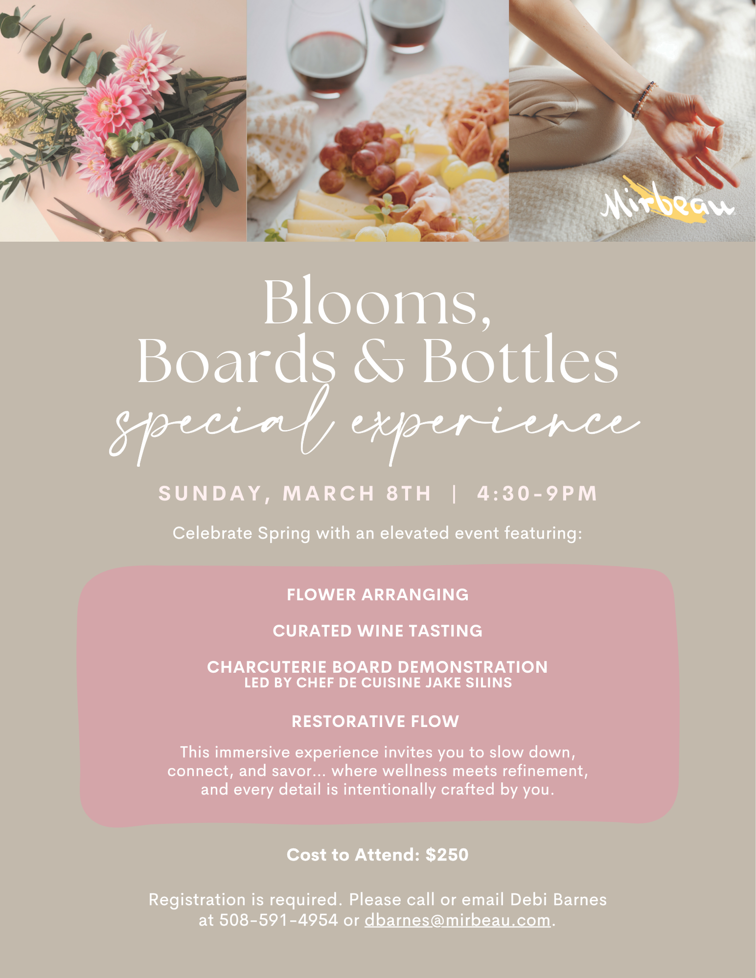 Mirbeau presents: Blooms, Boards & Bottles