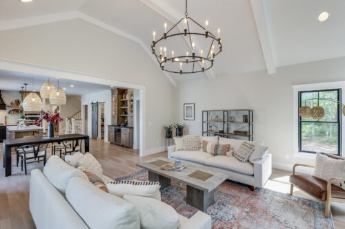 Great Room to Dining Beam Ceiling